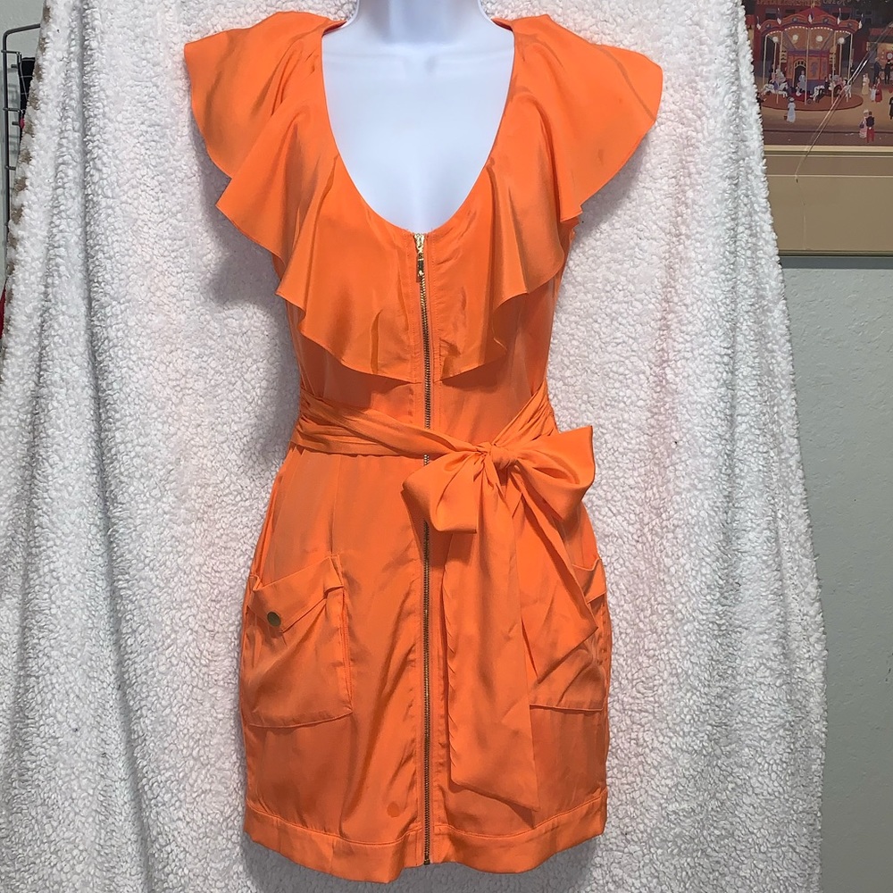 BEBE silk dress, orange, size XXS